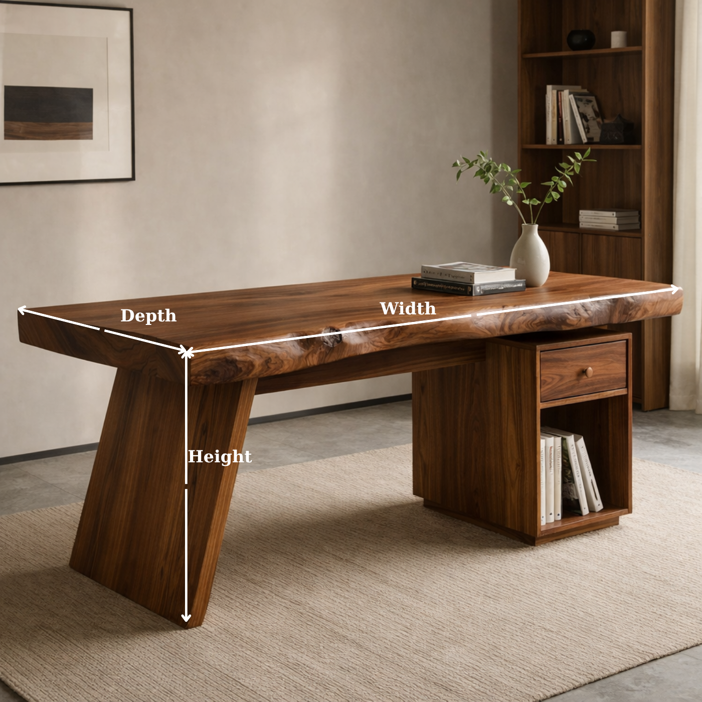 Solid Wood Live Edge Desk with Drawer Storage – Rustic Modern Office Table