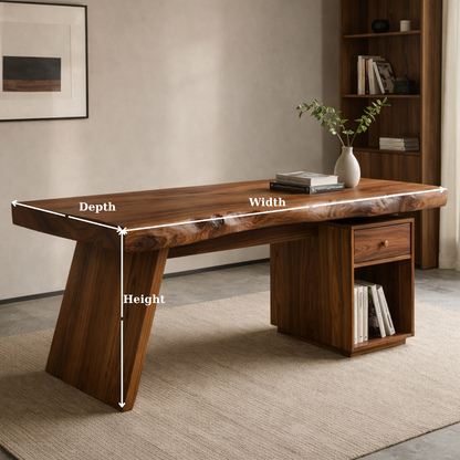 Solid Wood Live Edge Desk with Drawer Storage – Rustic Modern Office Table