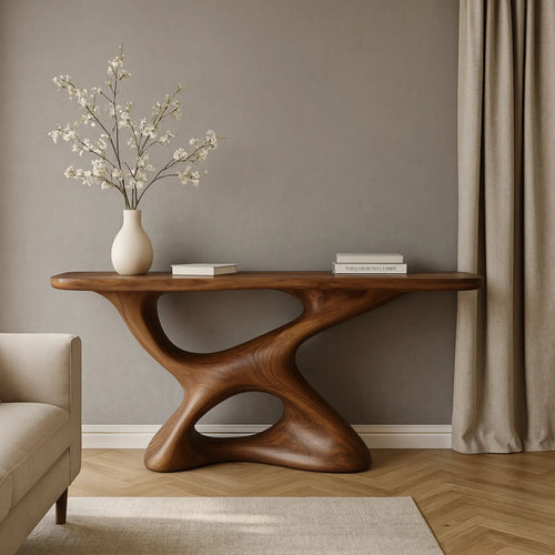 Handcrafted Solid Walnut Sculptural Console Table – Modern Organic Design Kitchnce