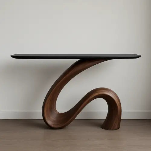 Handcrafted Solid Wood Waveform Console Table – Modern Sculptural Elegance Kitchnce