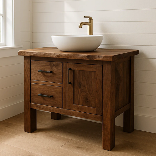 Handcrafted Solid Wood Bathroom Vanity - Live Edge Cabinet with Storage Kitchnce
