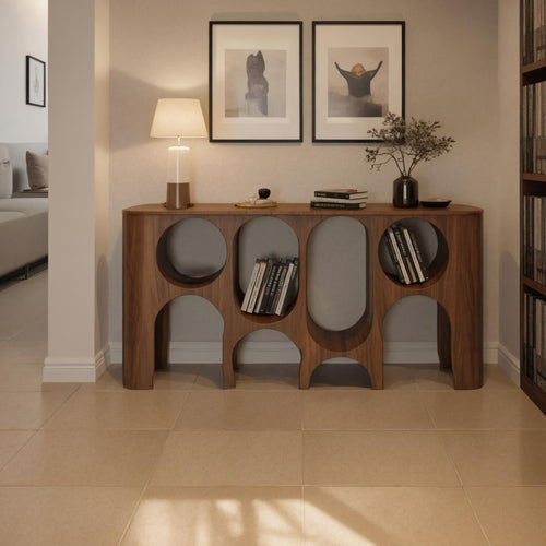 Modern Carved Console Table With Circular Cutout For Entryway Kitchnce