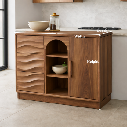 Solid Walnut Kitchen Island with Wave Drawers & Size Options