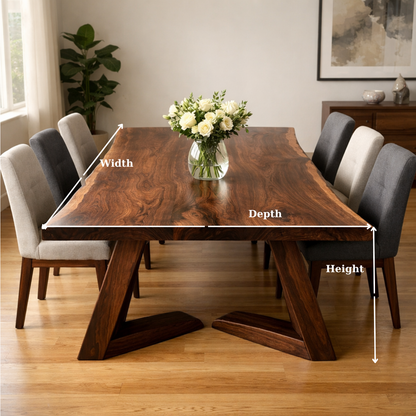 Solid Walnut Live Edge Dining Table with Sculptural Angled Base