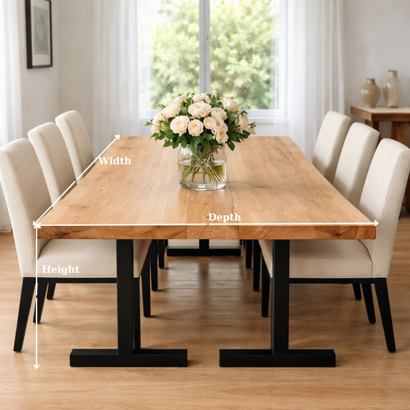 Solid Wood Dining Table with Black Metal Legs Modern Industrial Style