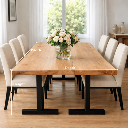Solid Wood Dining Table with Black Metal Legs Modern Industrial Style
