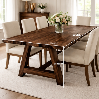 Solid Wood Live Edge Dining Table with A-Frame Legs – Rustic Modern Farmhouse Table