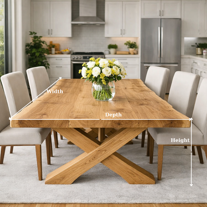 Solid Wood Dining Table with Thick Slab Top & X Base Modern Farmhouse Style