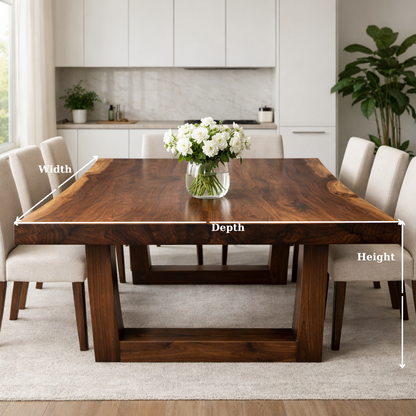 Solid Wood Dining Table with Thick Slab Top & Modern Farmhouse Base