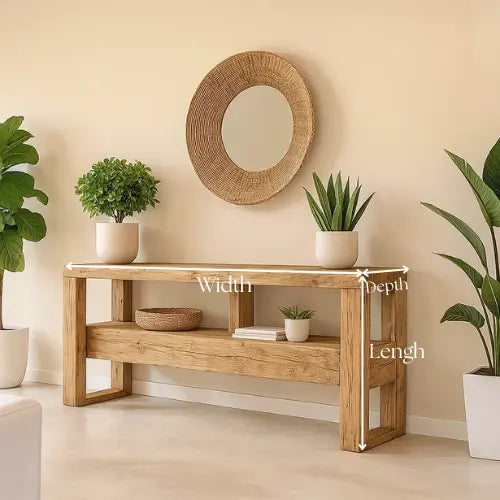 Handcrafted Solid Wood Console Table – Contemporary Organic Minimalism Kitchnce