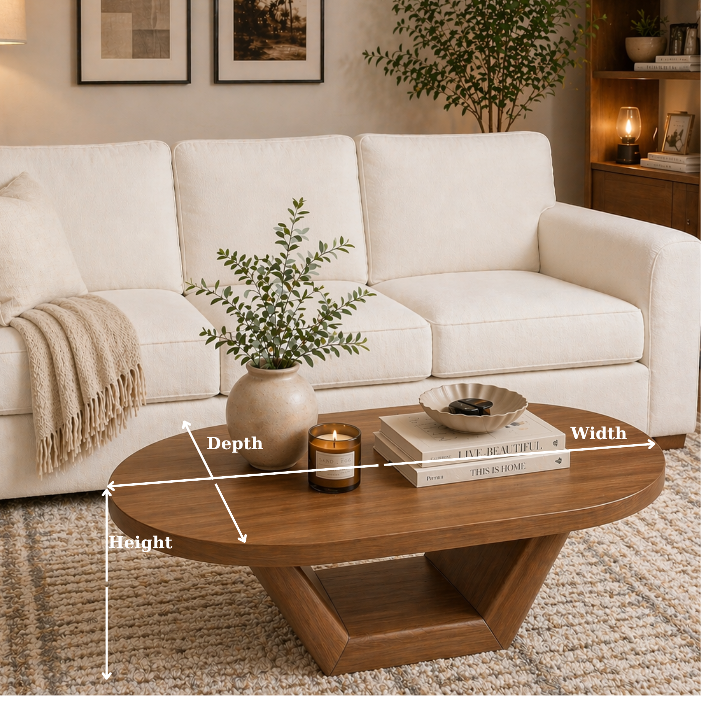 Solid Wood Coffee Table with Sculptural Base