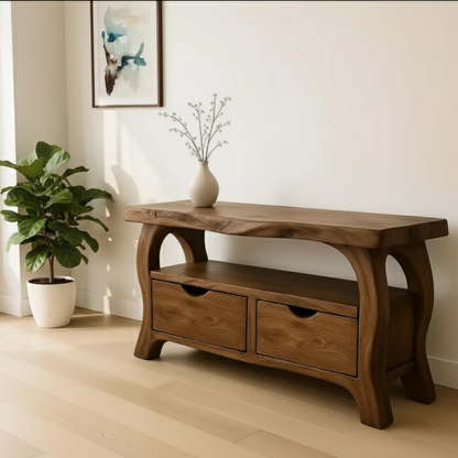 Handcrafted Solid Wood TV Stand with Drawers – Modern Organic Media Console Kitchnce