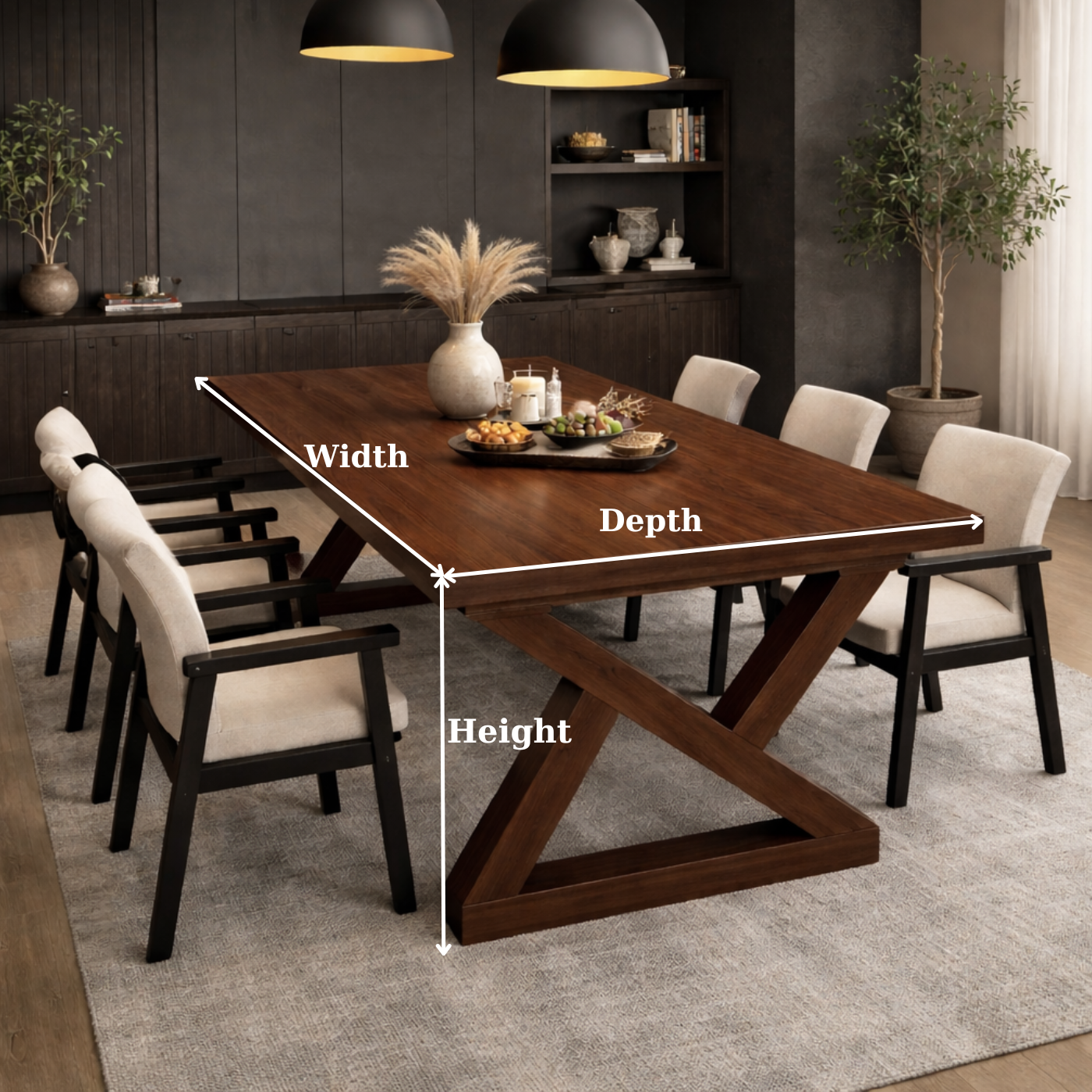 Modern Solid Wood Dining Table with X-Base Design
