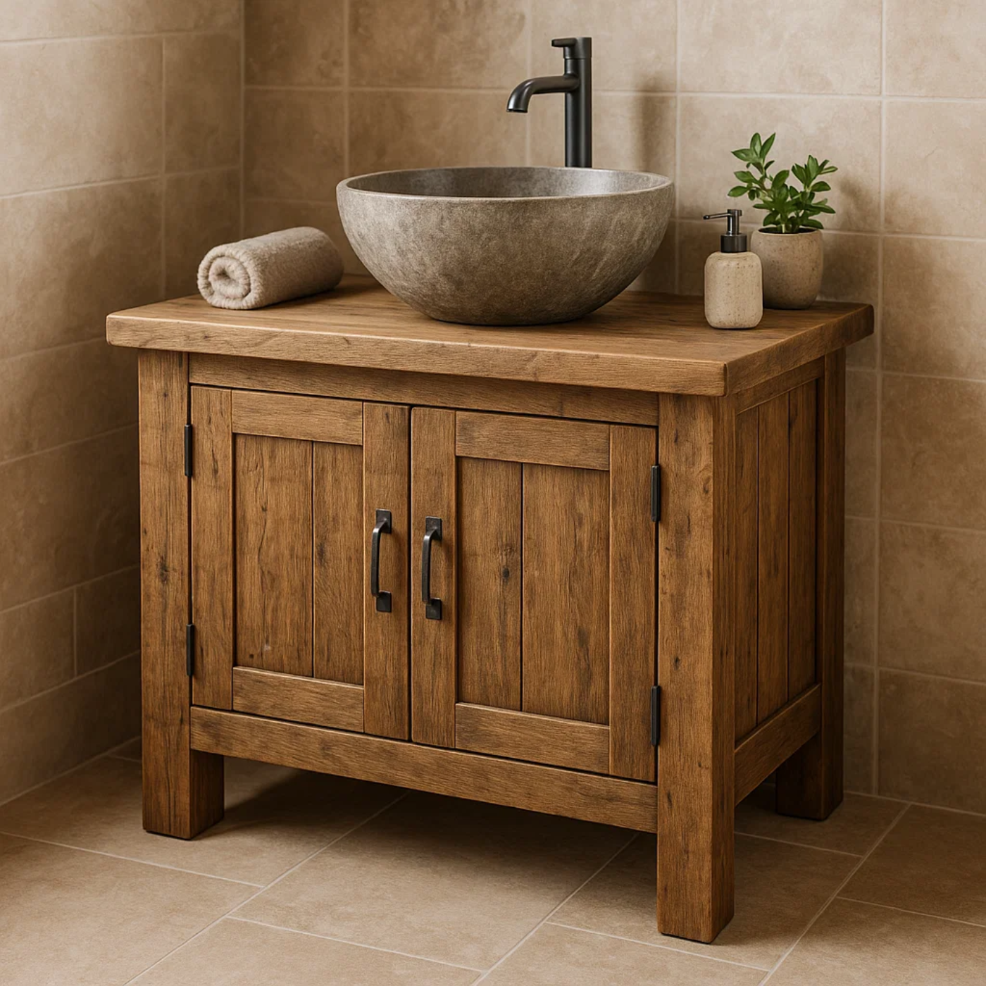 Handcrafted Soild Wood Bathroom Vanity | Compact Single Sink Cabinet Storage Kitchnce