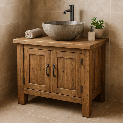 Handcrafted Soild Wood Bathroom Vanity | Compact Single Sink Cabinet Storage Kitchnce