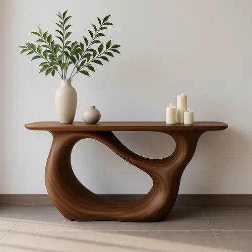 Handcrafted Solid Wood Tranquil Console Table – Contemporary Organic Design Kitchnce