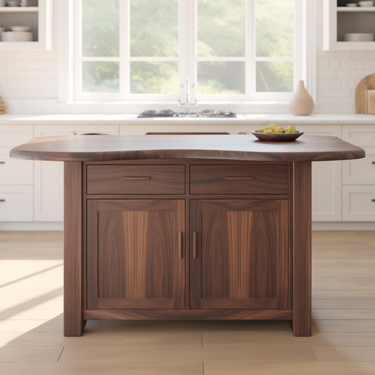 Handcrafted Solid Wood Kitchen Island with Live-Edge Curved Top and Spacious Storage Kitchnce