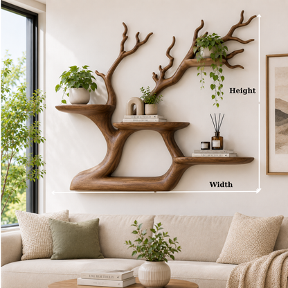 Handcrafted Solid Wood Tree Bookshelf with Floating Shelves
