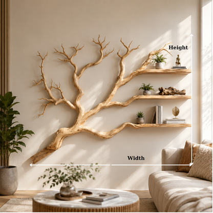 Handcrafted Solid Wood Branch Bookshelf with Floating Wall Shelves