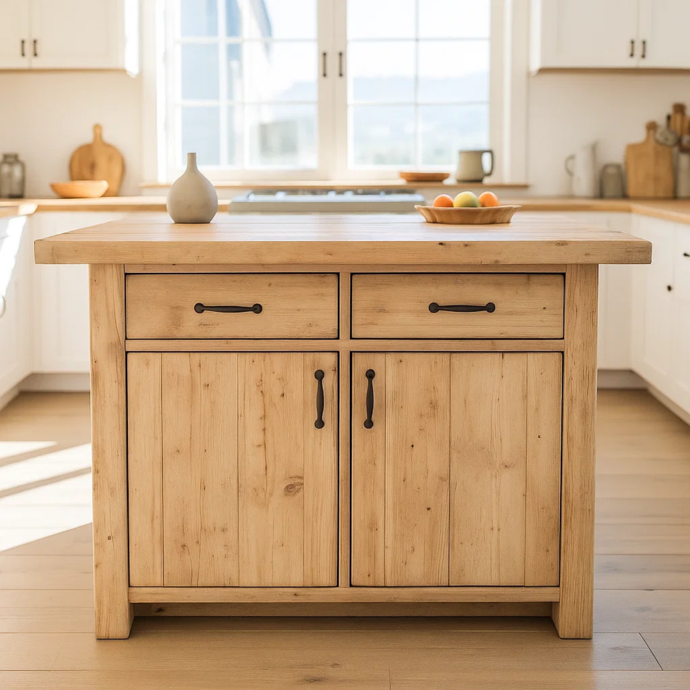Handcrafted Solid Wood Kitchen Island with Dual Drawers and Spacious Cabinet Storage Kitchnce
