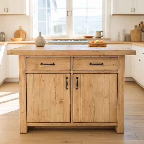 Handcrafted Solid Wood Kitchen Island with Dual Drawers and Spacious Cabinet Storage Kitchnce