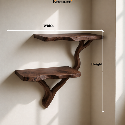 Handcrafted Solid Wood Live Edge Floating Corner Shelves