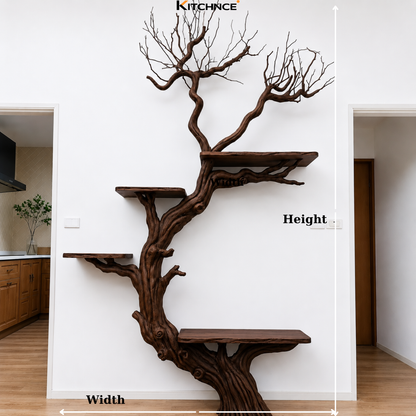Handcrafted Solid Wood Tree Wall Shelf with Twisted Branch Design