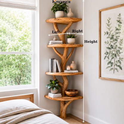 Handcrafted Solid Wood Tree Corner Shelf with Twisted Branch Design