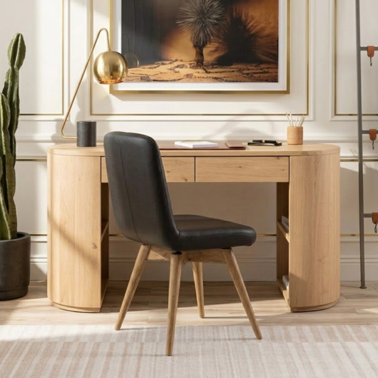 Round Corner Work Desk with Modern Design and Storage Compartments