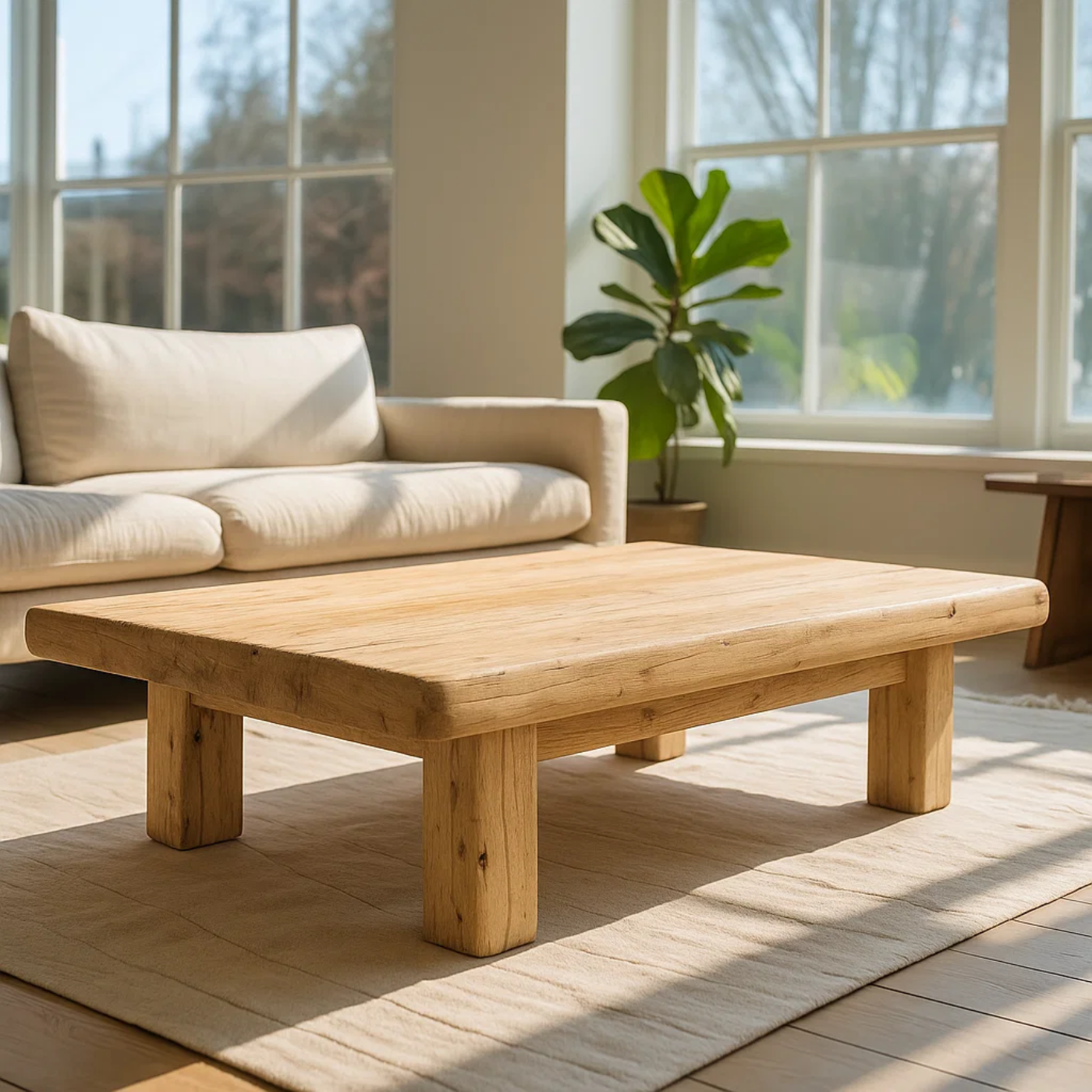 Handcrafted Solid Wood Coffee Table – Rustic Thick Slab Design for Living Room