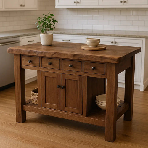Handcrafted Solid Wood Kitchen Island - 4 Drawers & Cabinet Storage Kitchnce