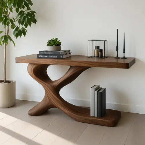 Handcrafted Solid Wood Axis Console Table – Contemporary Organic Form Kitchnce