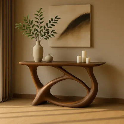 Handcrafted Solid Wood Waveform Console Table – Contemporary Organic Sculpture Kitchnce
