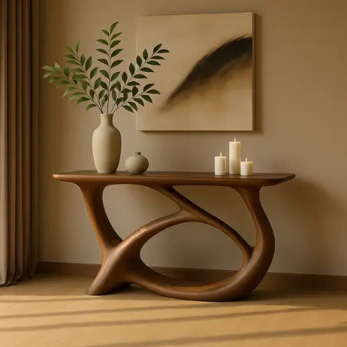 Handcrafted Solid Wood Waveform Console Table – Contemporary Organic Sculpture Kitchnce