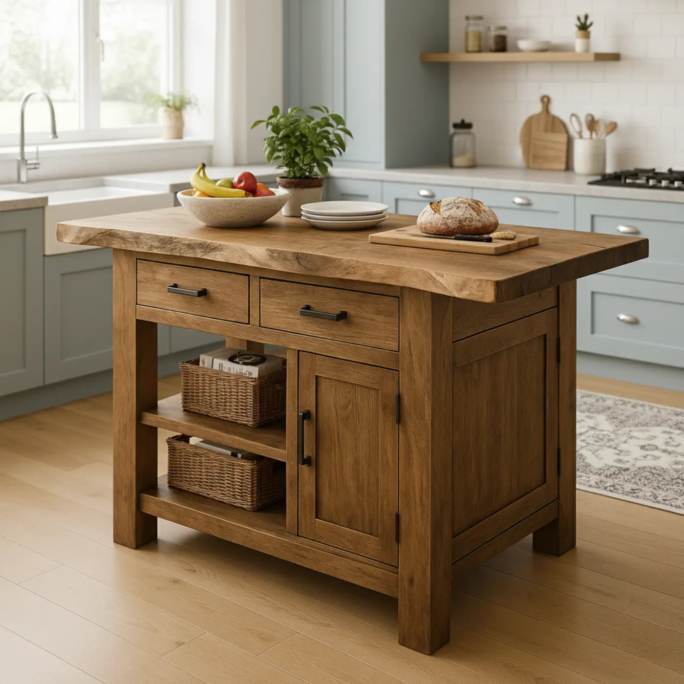 Handcrafted Solid Wood Kitchen Island - Live-Edge Top, Drawers & Cabinet Kitchnce