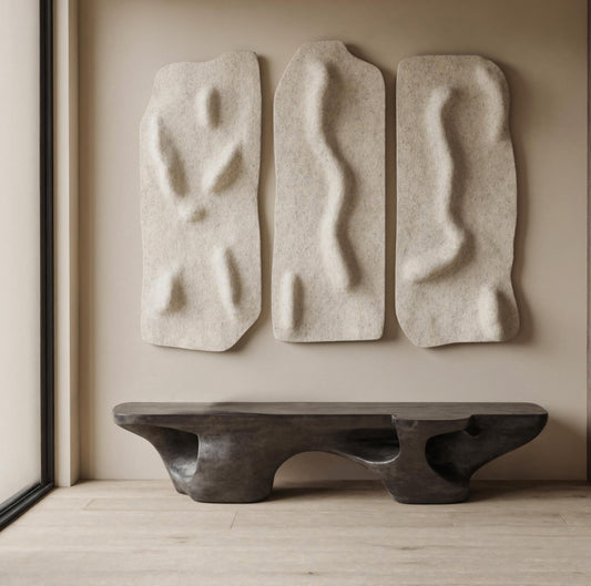 Contemporary Sculptural Bench With Carved Design For Living Room Kitchnce