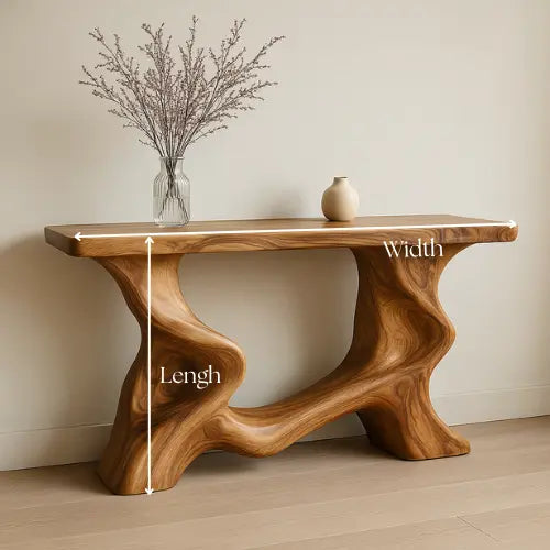 Handcrafted Solid Wood Waveform Console Table – Contemporary Organic Design Kitchnce