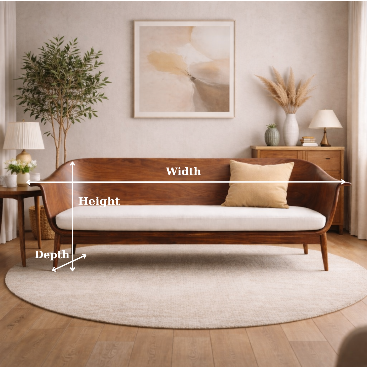Handcrafted Mid-Century Solid Wood Statement Sofa