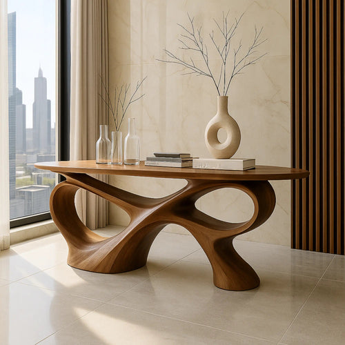 Handcrafted Solid Wood Sculptural Console Table – Contemporary Organic Style Kitchnce