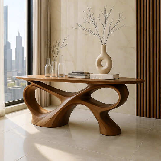 Handcrafted Solid Wood Sculptural Console Table – Contemporary Organic Style Kitchnce