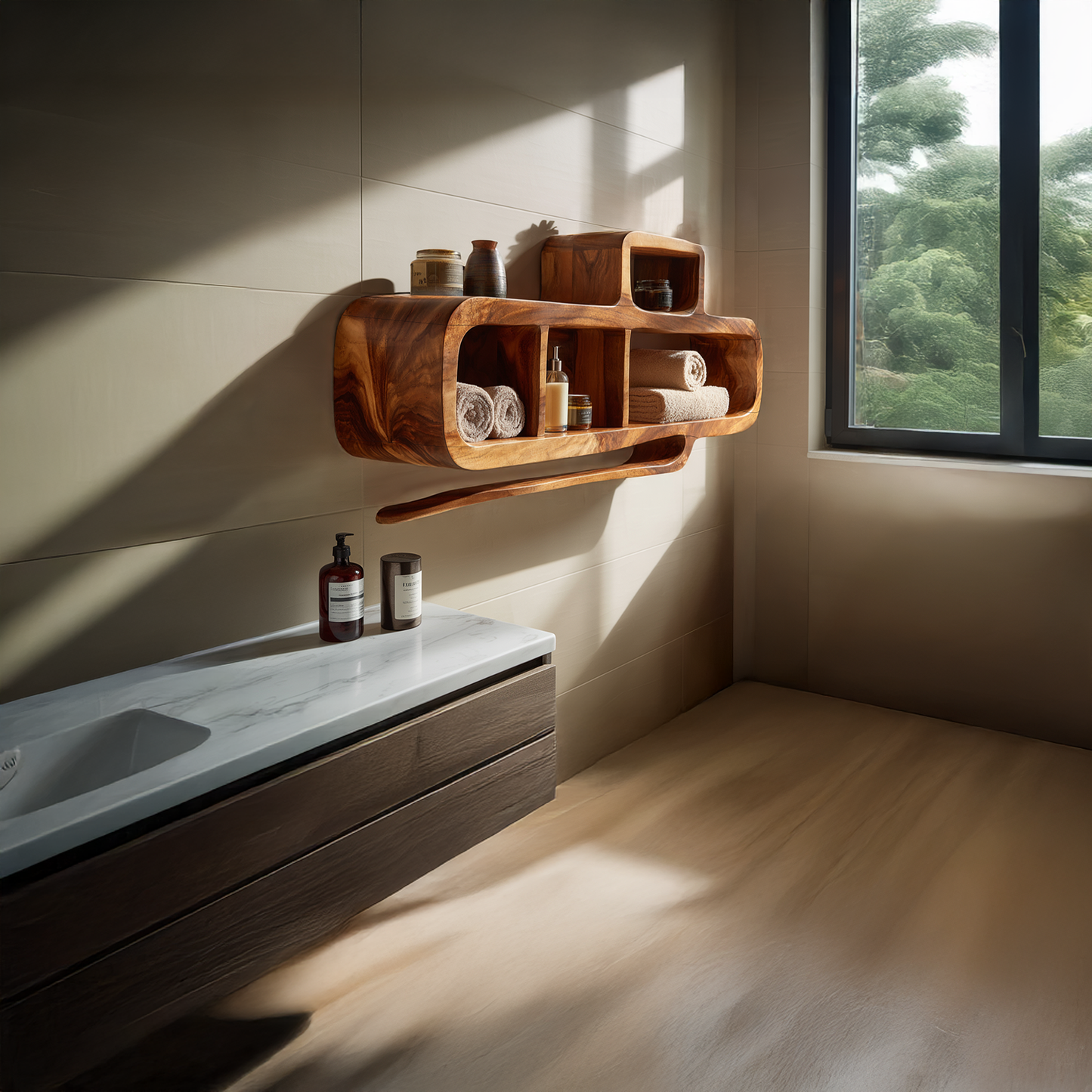 Vertical Wall Storage Shelf with Integrated Open Compartment Design