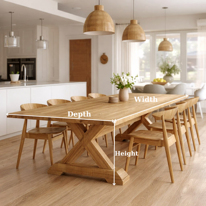 Handcrafted Solid Oak X Leg Dining Table Scandinavian Farmhouse Kitchen Table