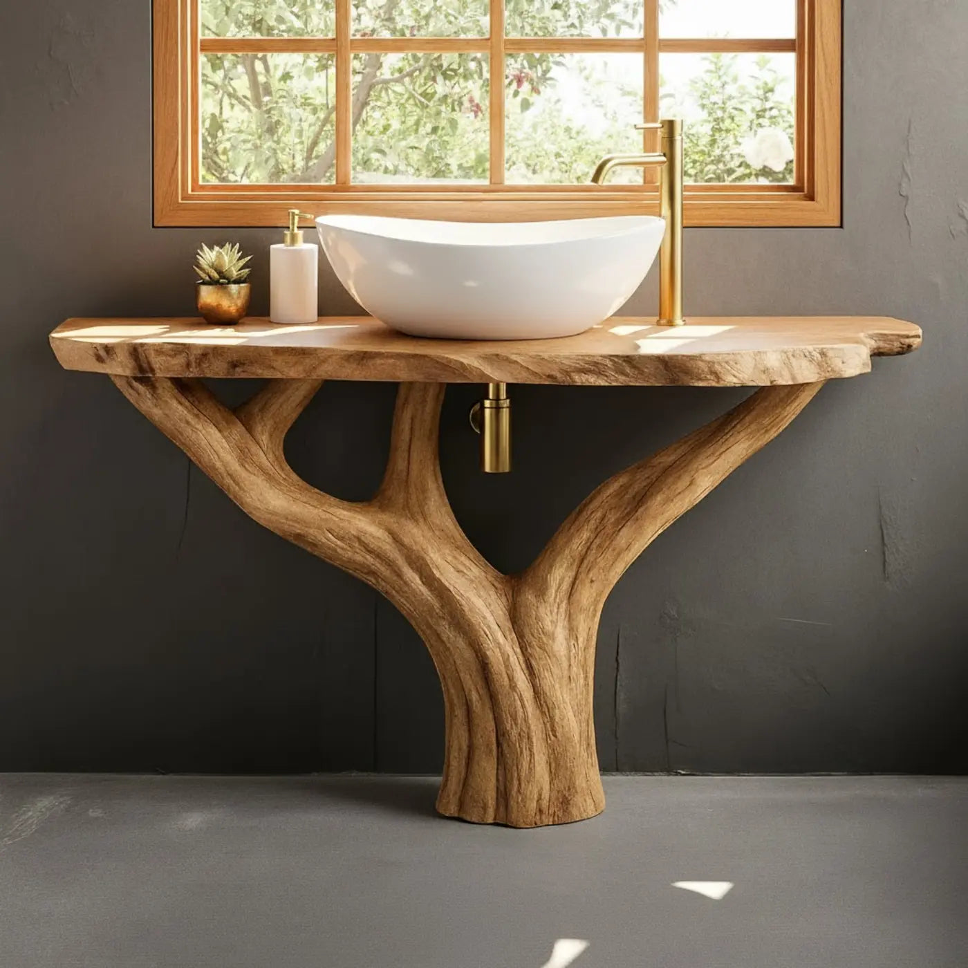 Handcrafted Solid Wood Bathroom Vanity - Unique Live Edge Tree Root Console Kitchnce