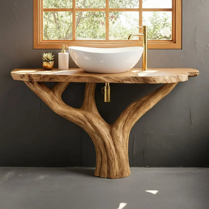 Handcrafted Solid Wood Bathroom Vanity - Unique Live Edge Tree Root Console Kitchnce