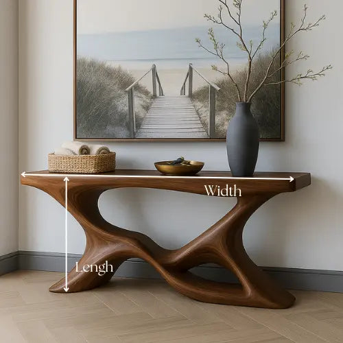 Handcrafted Solid Wood Shoreline Console Table – Modern Organic Sculpture Kitchnce