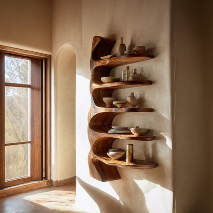 Vertical Wood Wall-Mounted Shelf With Open Display