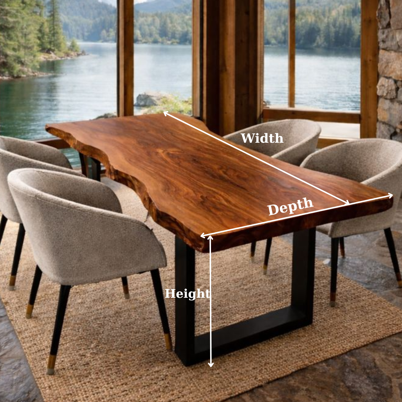 Modern Live Edge Dining Table in Natural Solid Wood