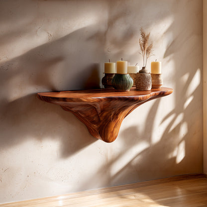 Sculptural Floating Wall Shelf in Natural Wood with Organic Form
