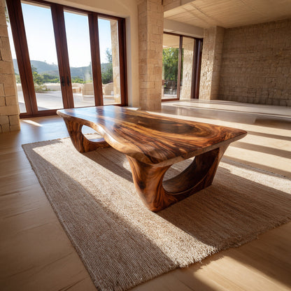 Live Edge Sculptural Coffee Table With Open Pedestal Base