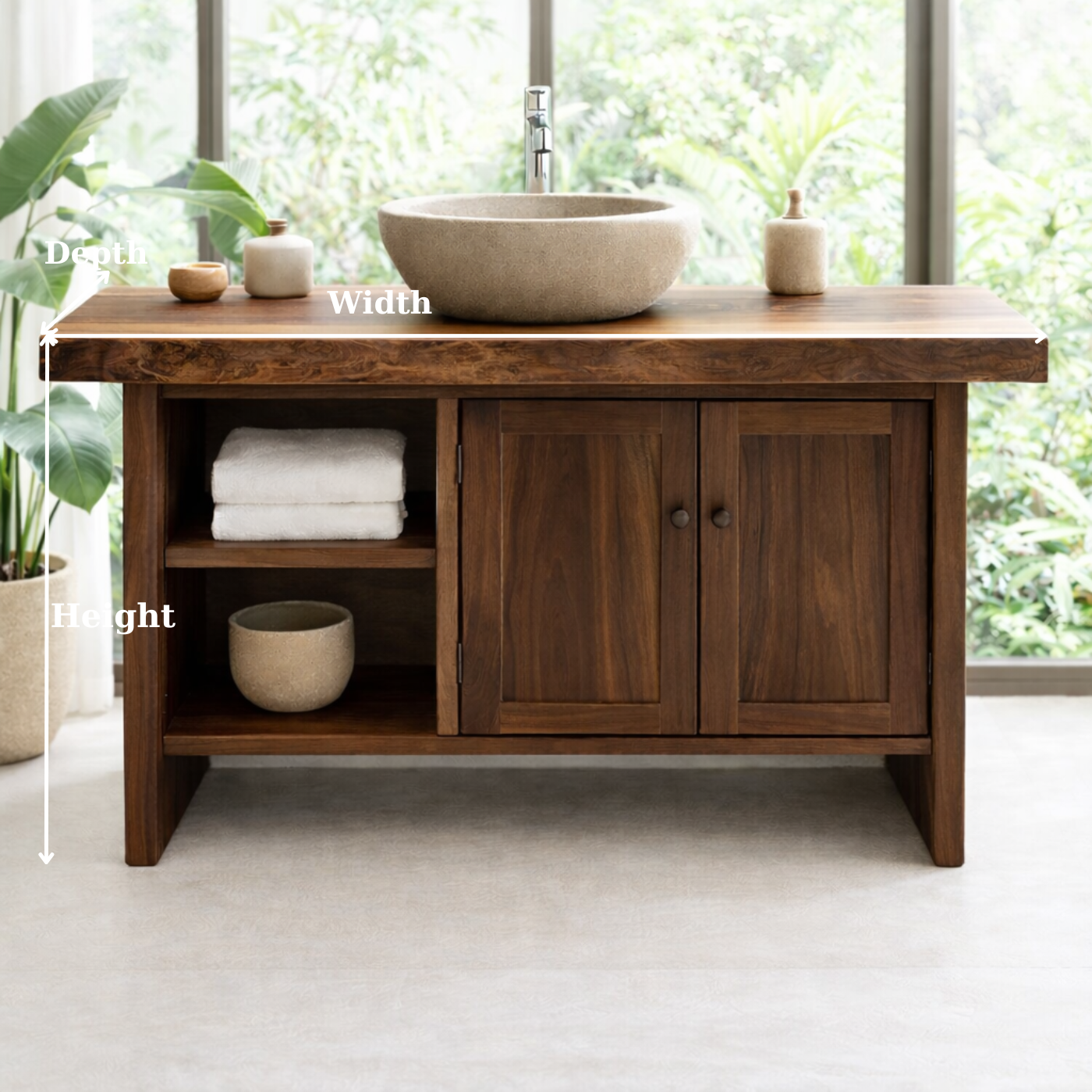 Solid Wood Bathroom Vanity Cabinet with Double Doors and Open Shelf – Rustic Modern Freestanding Vanity Base Kitchnce
